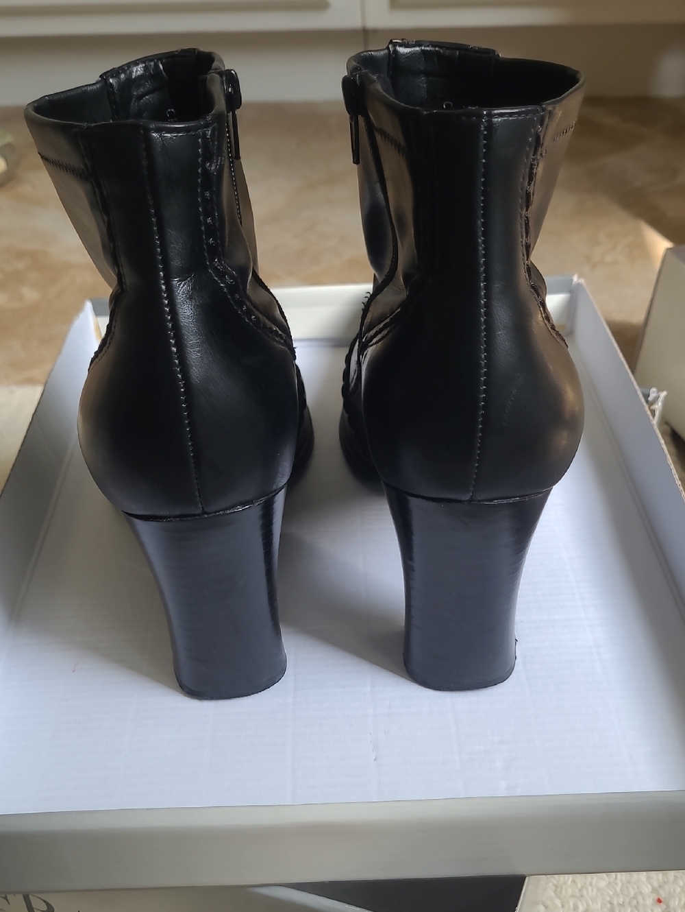 Franco Sarto Black Leather Square-Toe Ankle Booties - Picture 4 of 12